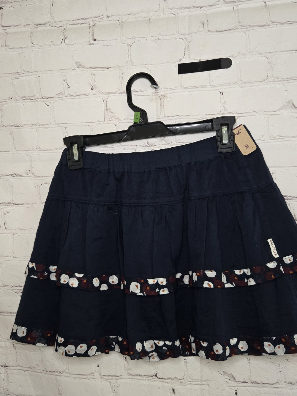 Hollister Navy Tiered Mini Skirt with Floral Trim